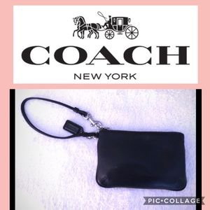 Coach Black Leather Wristlet, Silver Hardware, Vintage.